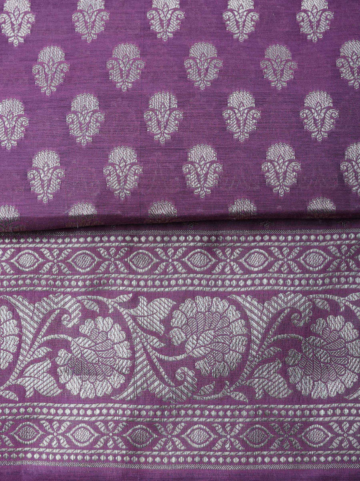 Lavender Woven Design Chanderi Unstitched Suit &amp; Pant With Chanderi Dupatta