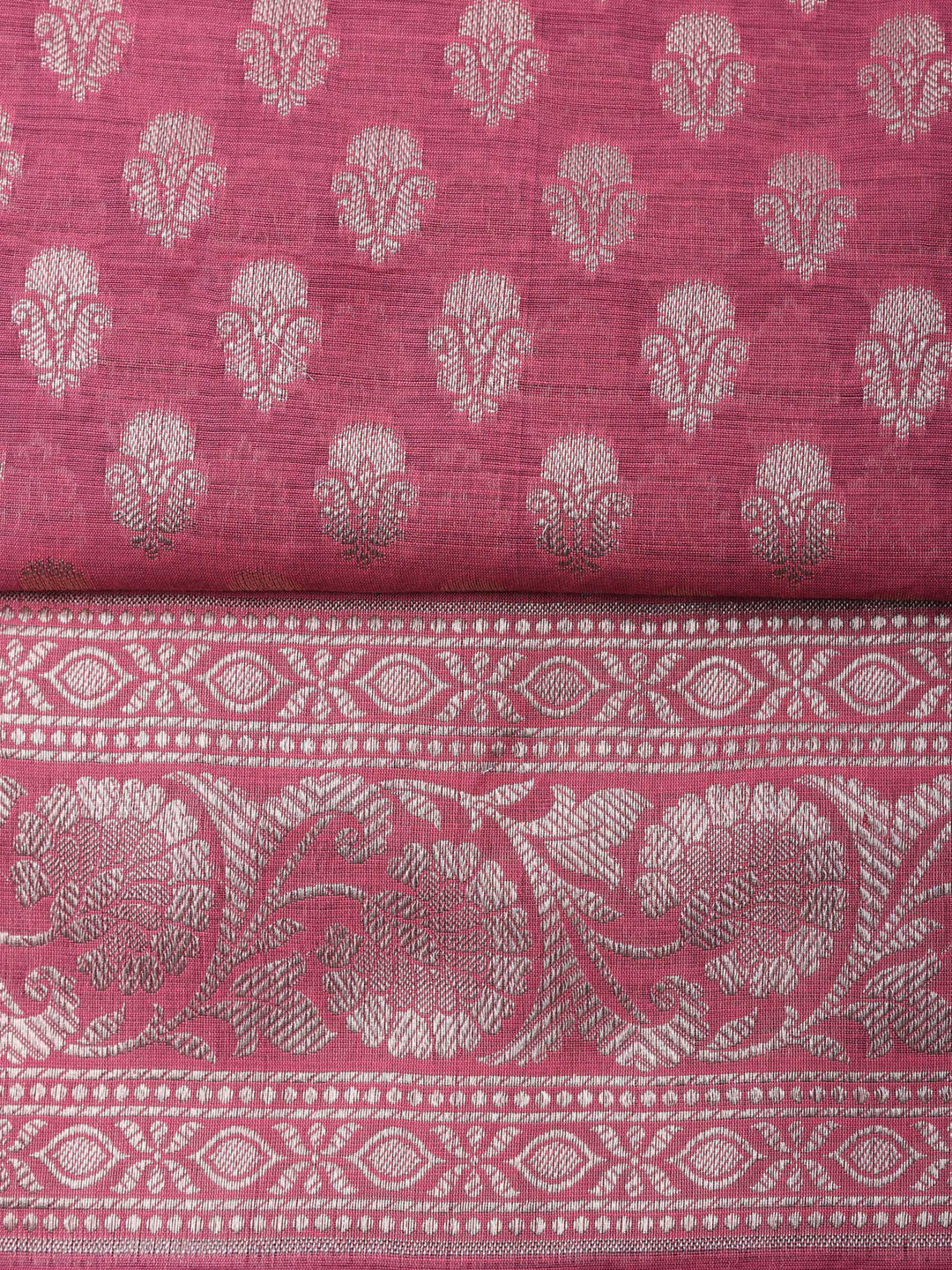 Mauve Woven Design Chanderi Unstitched Suit &amp; Pant With Chanderi Dupatta