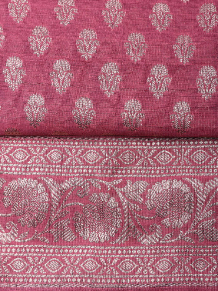 Mauve Woven Design Chanderi Unstitched Suit &amp; Pant With Chanderi Dupatta