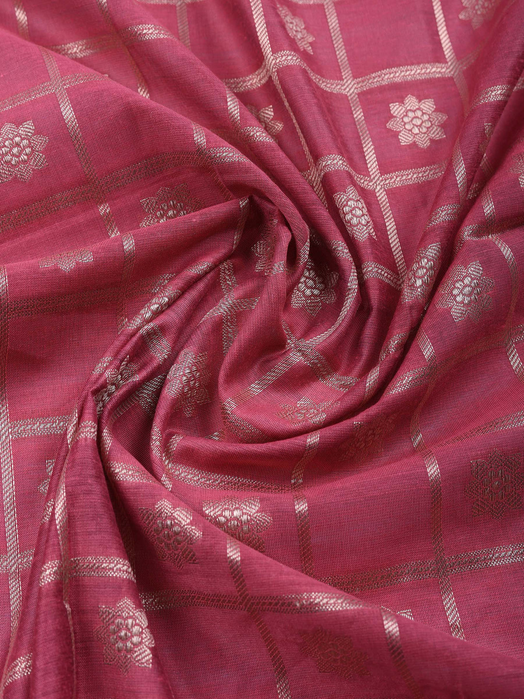 Mauve Woven Design Chanderi Unstitched Suit &amp; Pant With Chanderi Dupatta