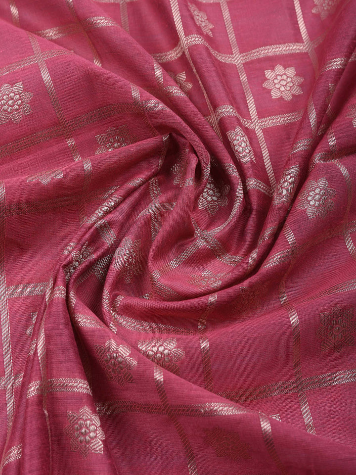 Mauve Woven Design Chanderi Unstitched Suit &amp; Pant With Chanderi Dupatta