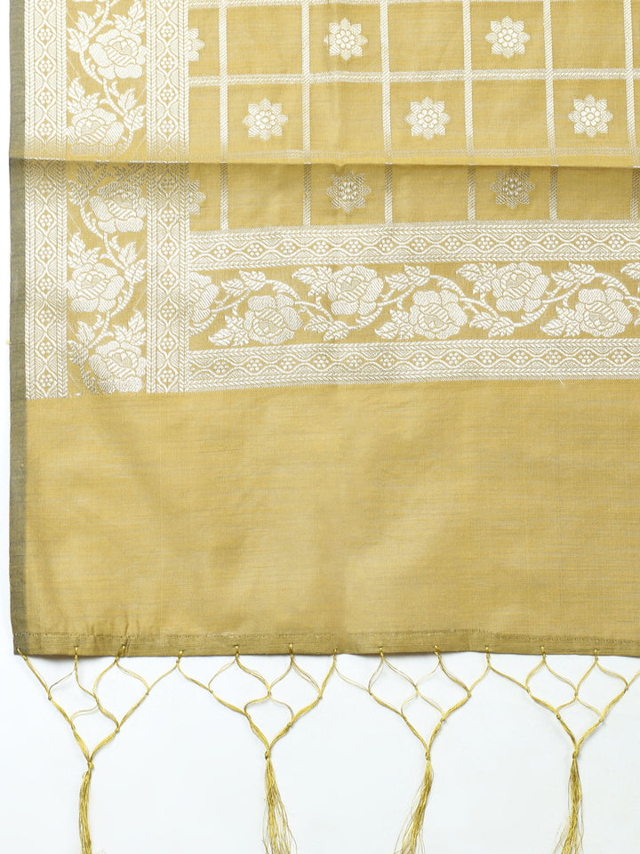 Mehndi Woven Design Chanderi Unstitched Suit &amp; Pant With Chanderi Dupatta