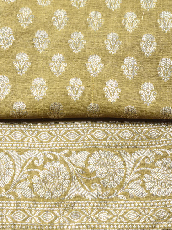 Mehndi Woven Design Chanderi Unstitched Suit &amp; Pant With Chanderi Dupatta