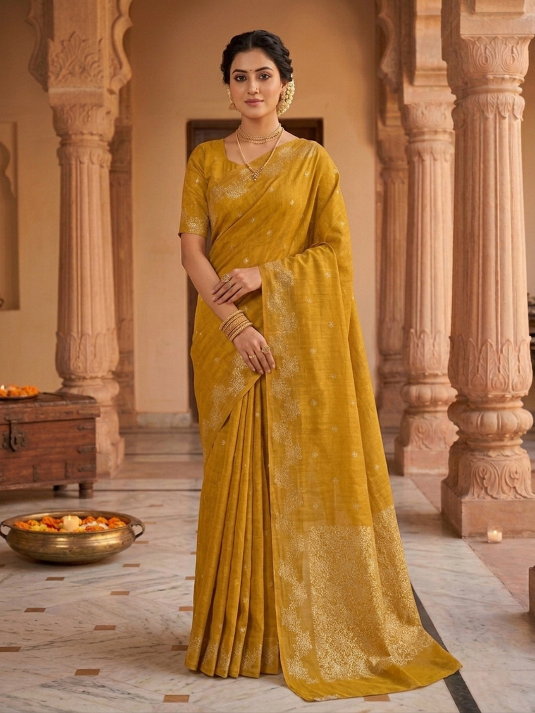 Mustard Woven Design Art Silk Saree