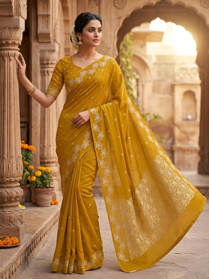 Mustard Woven Design Art Silk Saree
