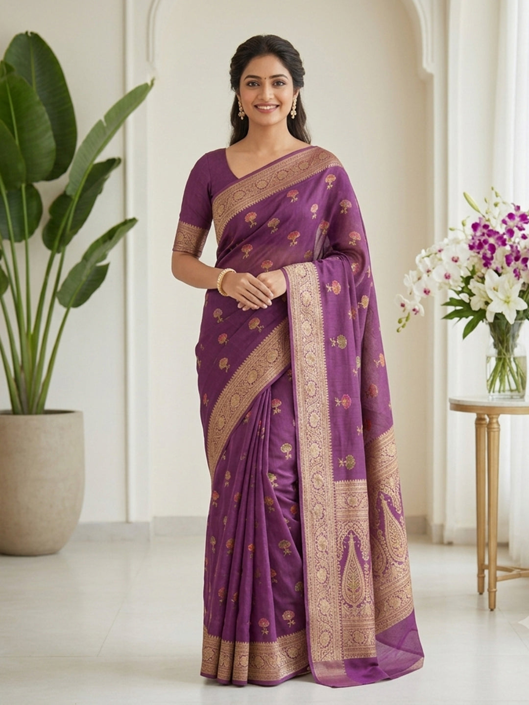 Onion Pink Woven Design Art Silk Saree