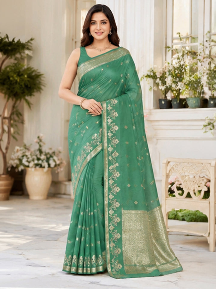 Green Woven Design Art Silk Saree