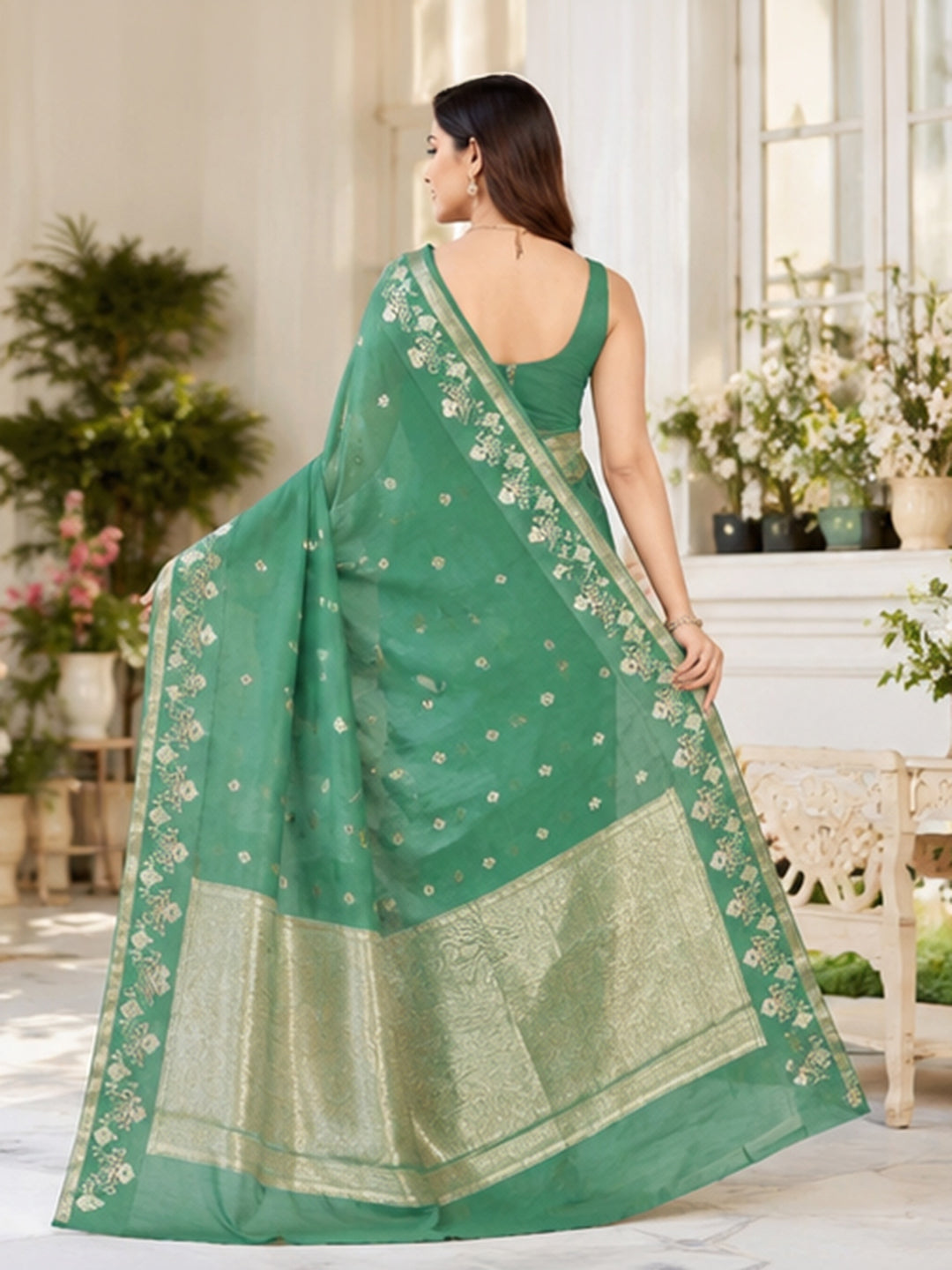 Green Woven Design Art Silk Saree