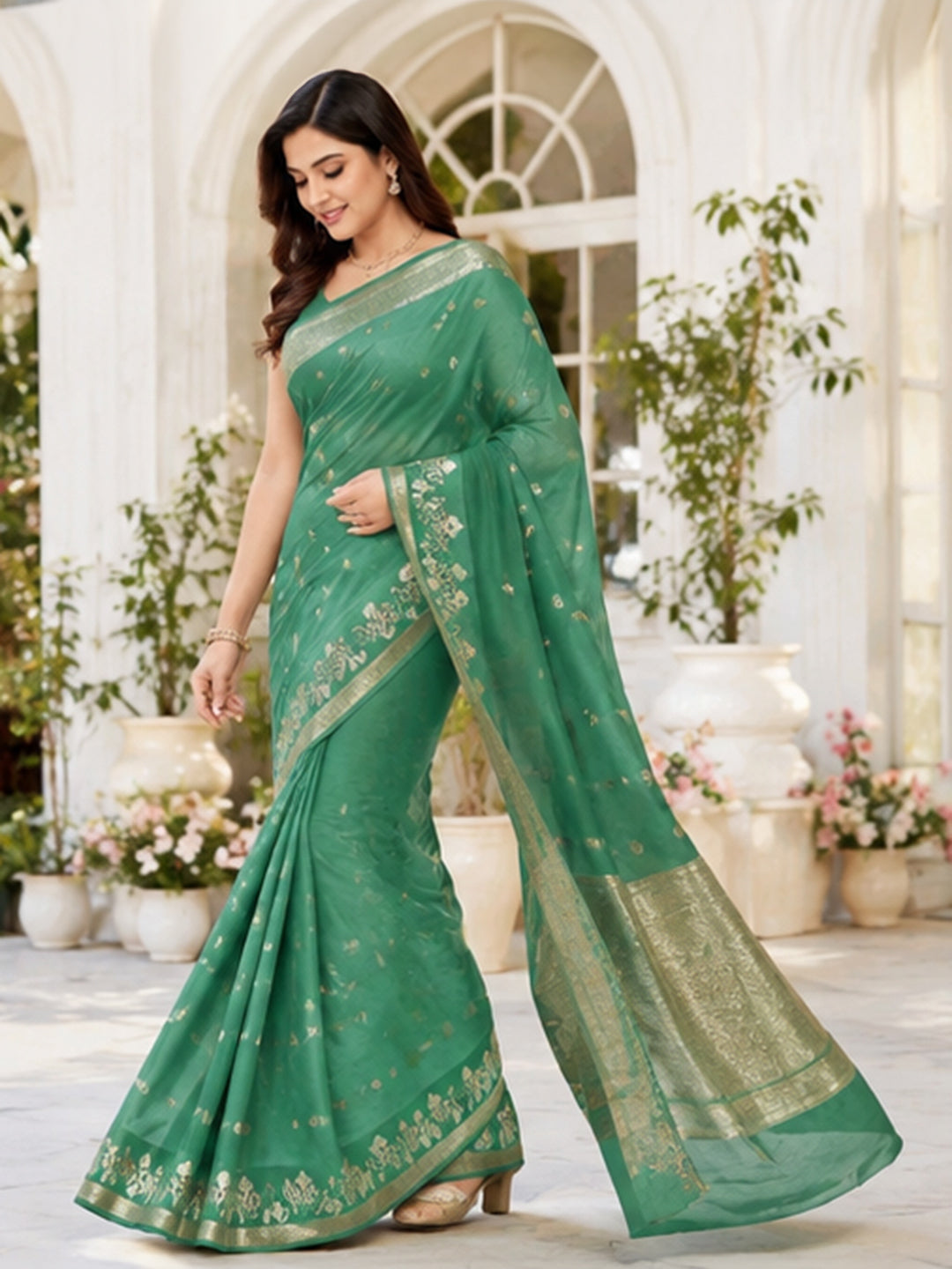 Green Woven Design Art Silk Saree