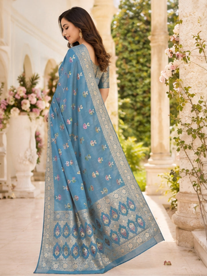 Sky Blue Woven Design Art Silk Saree