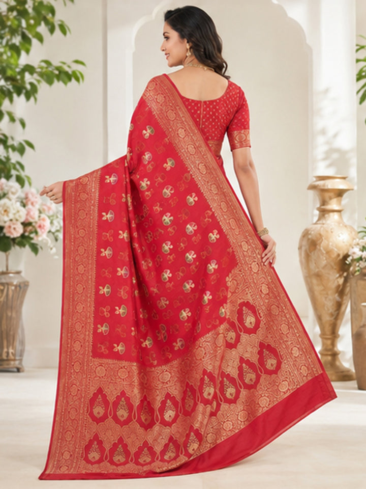 Red Woven Design Art Silk Saree