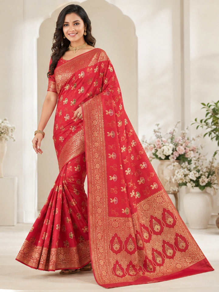 Red Woven Design Art Silk Saree