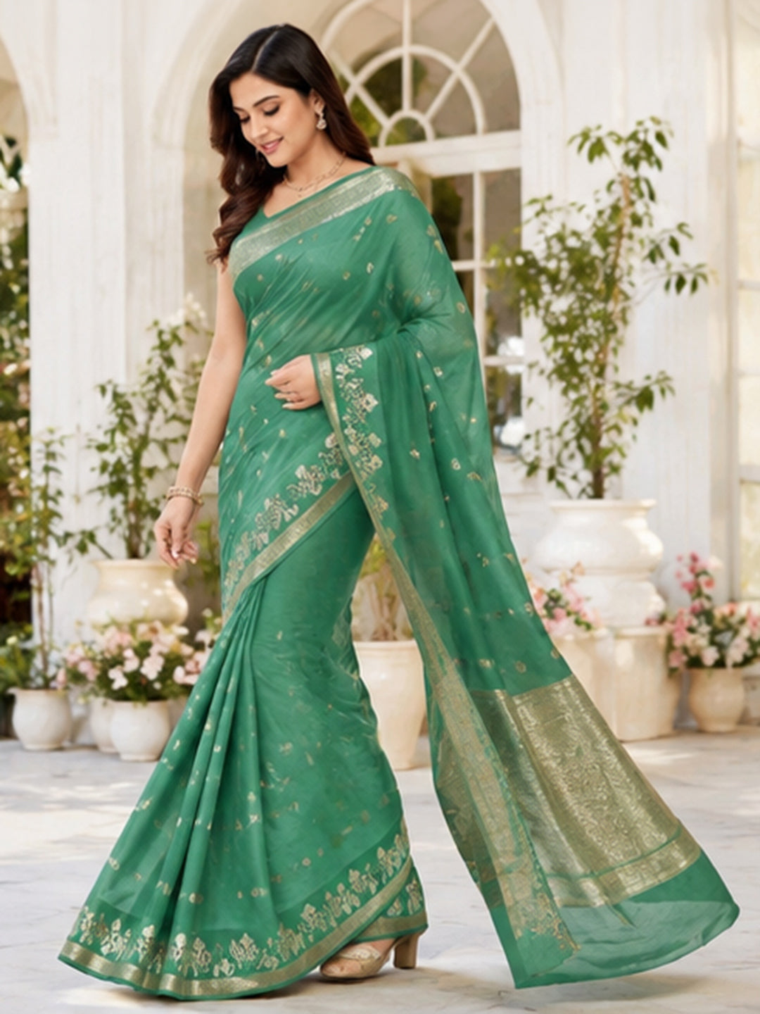 Sea Green Woven Design Art Silk Saree
