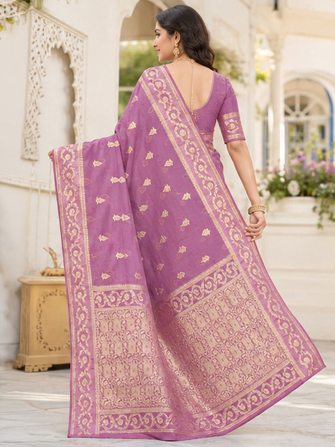 Onion Pink Woven Design Art Silk Saree