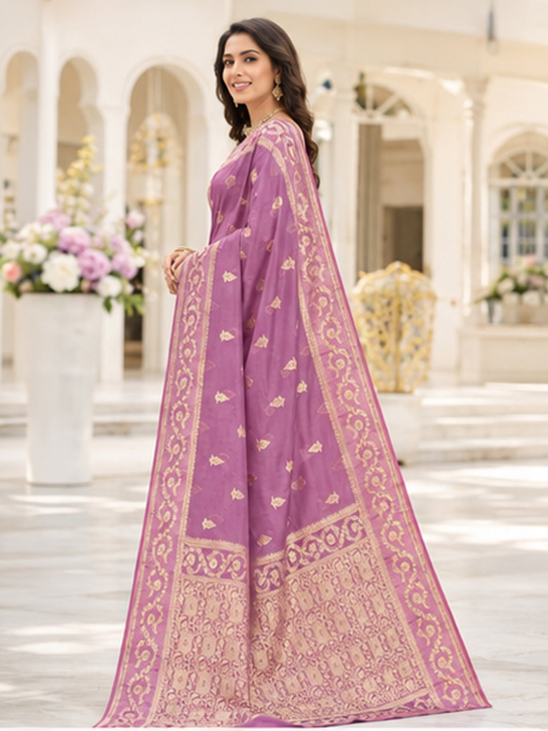 Onion Pink Woven Design Art Silk Saree