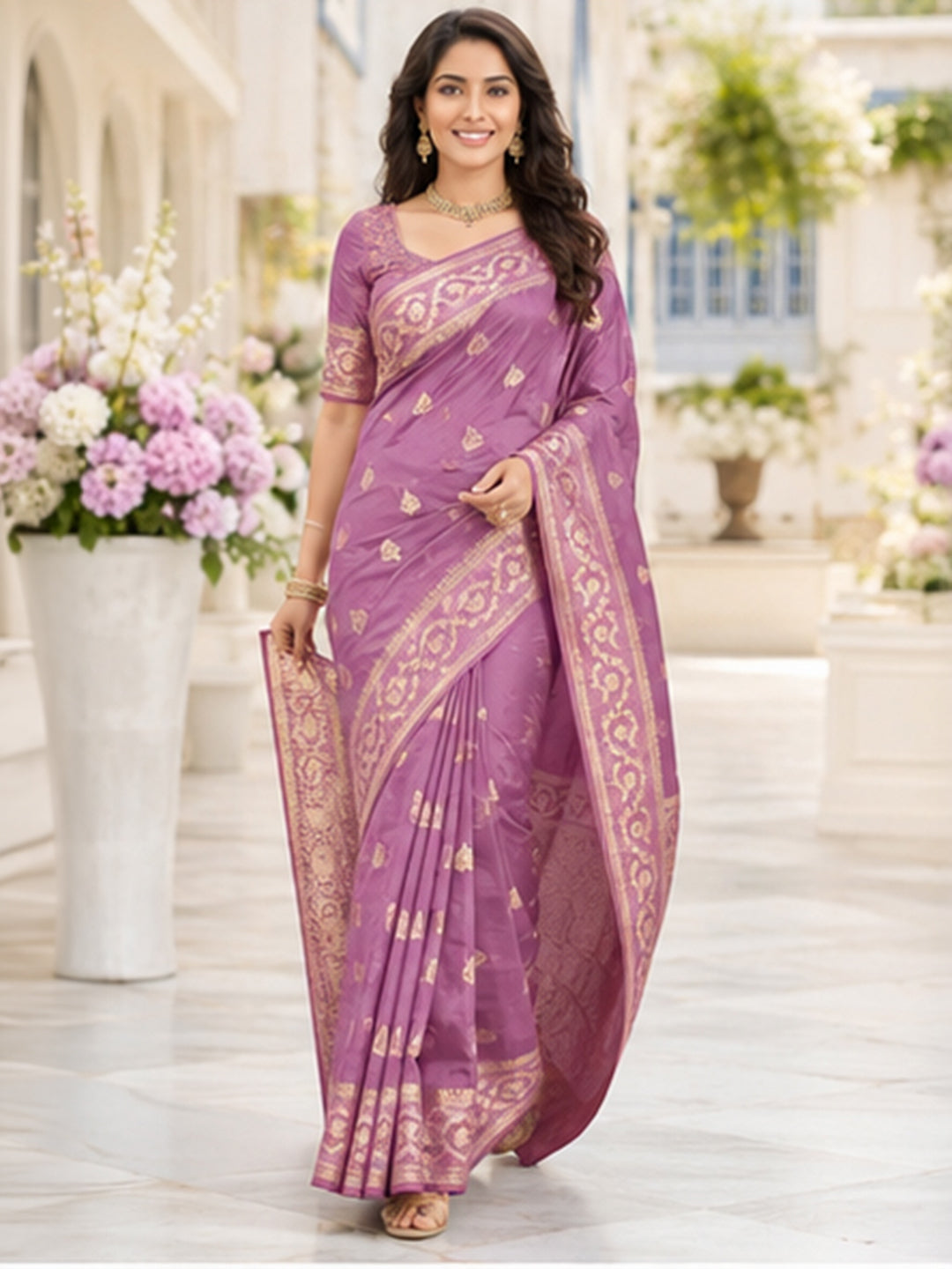 Onion Pink Woven Design Art Silk Saree