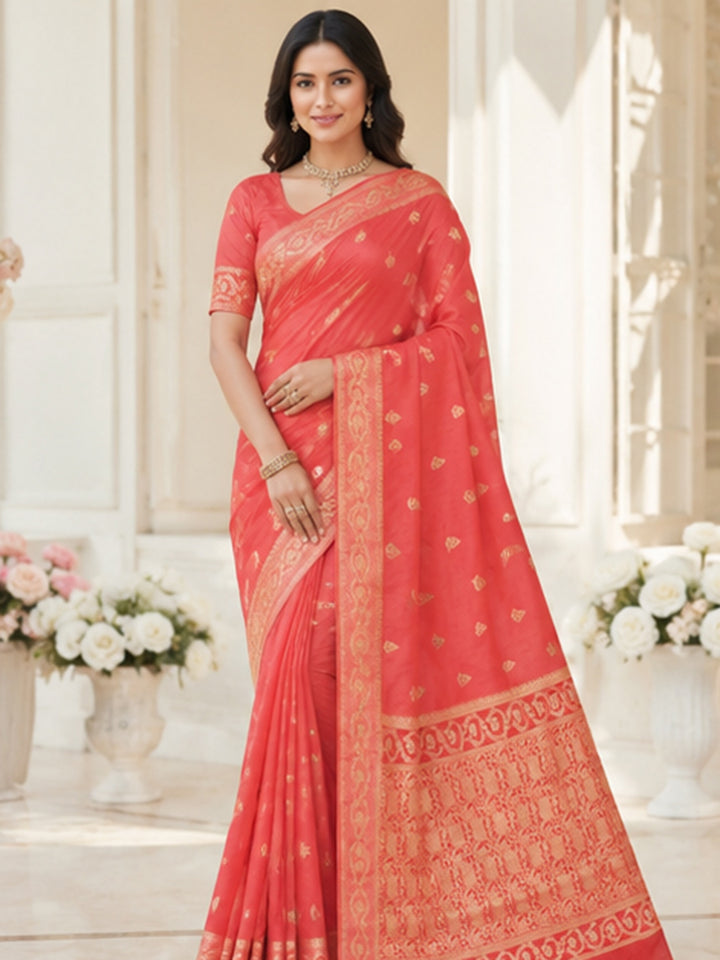 Peach Woven Design Art Silk Saree