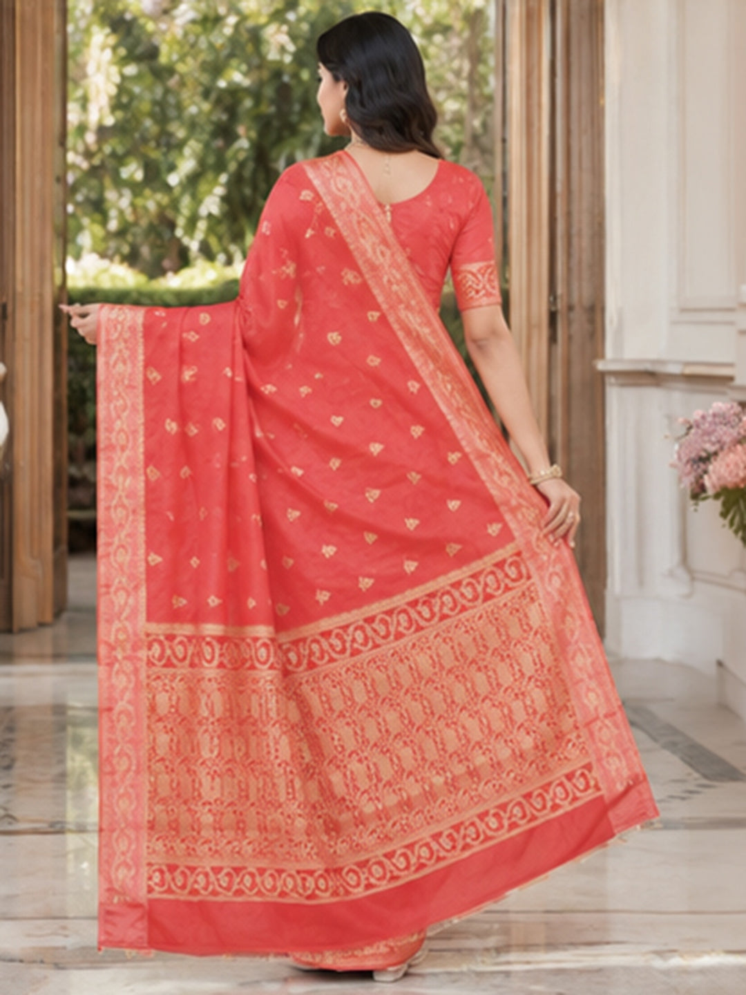 Peach Woven Design Art Silk Saree