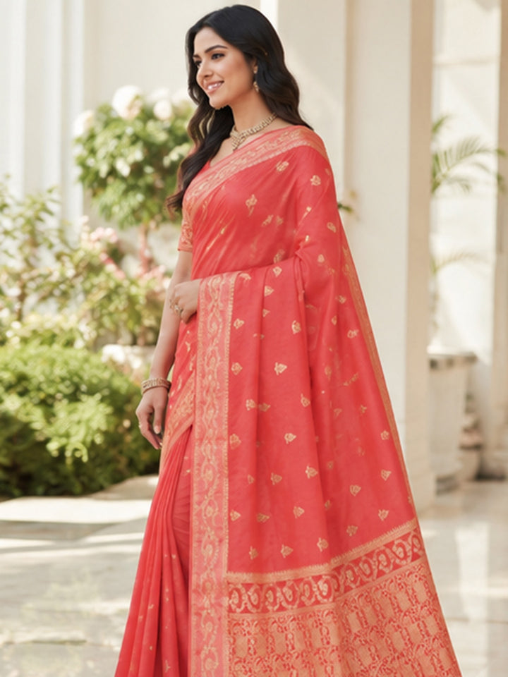 Peach Woven Design Art Silk Saree
