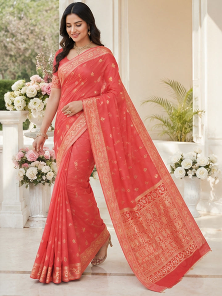 Peach Woven Design Art Silk Saree