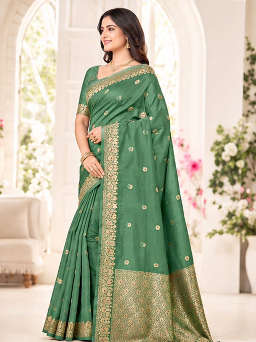 Pista Green Woven Design Art Silk Saree