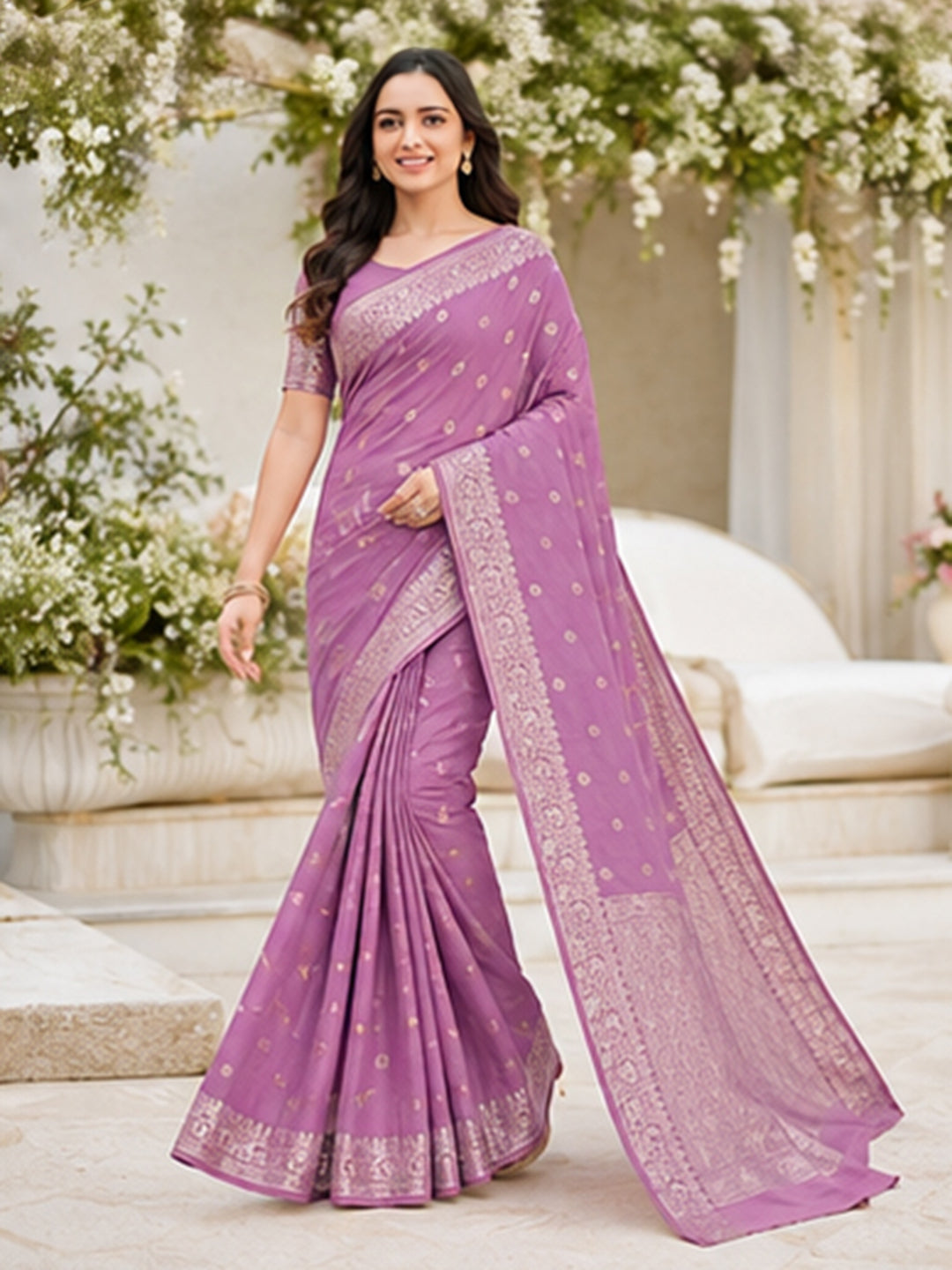 Lavender Woven Design Art Silk Saree