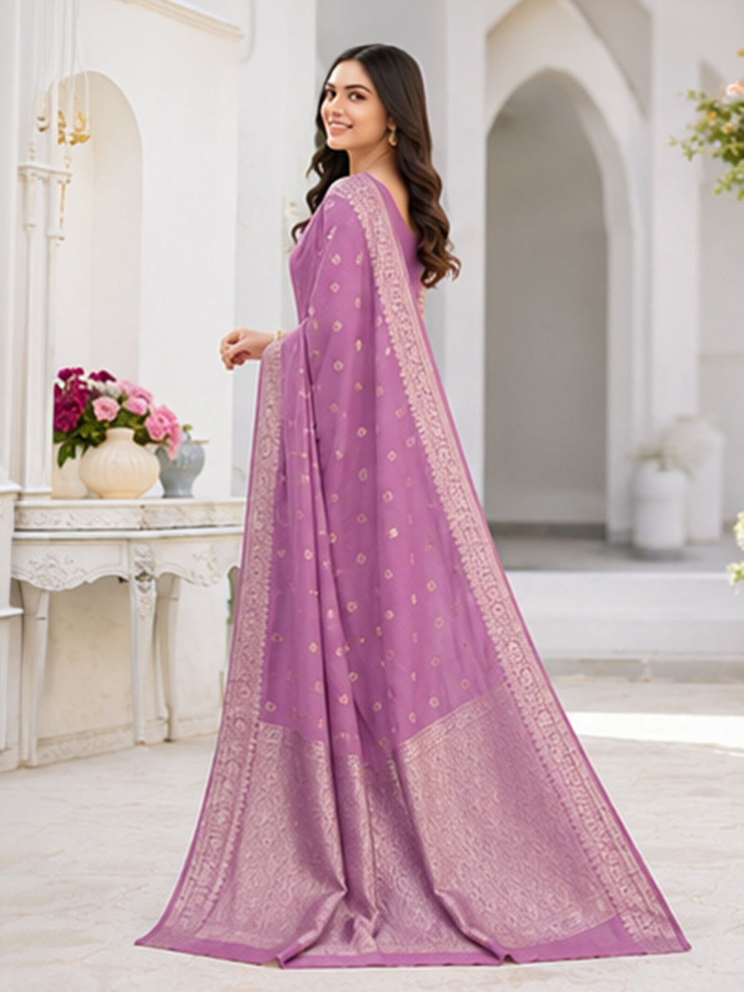 Lavender Woven Design Art Silk Saree