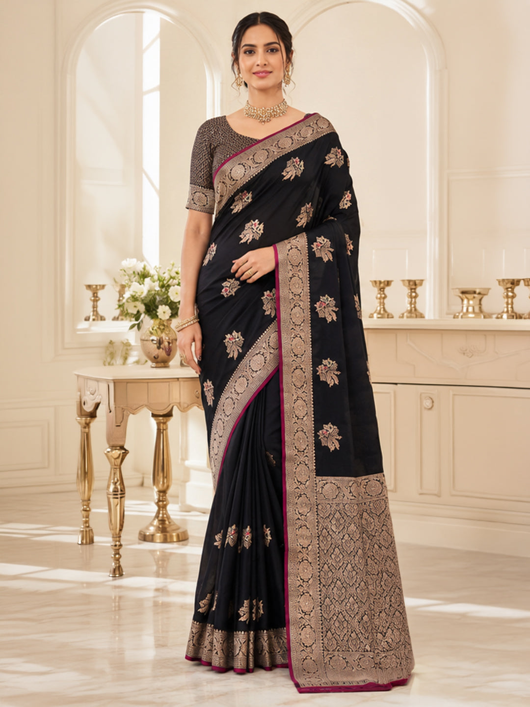 Black Woven Design Art Silk Saree