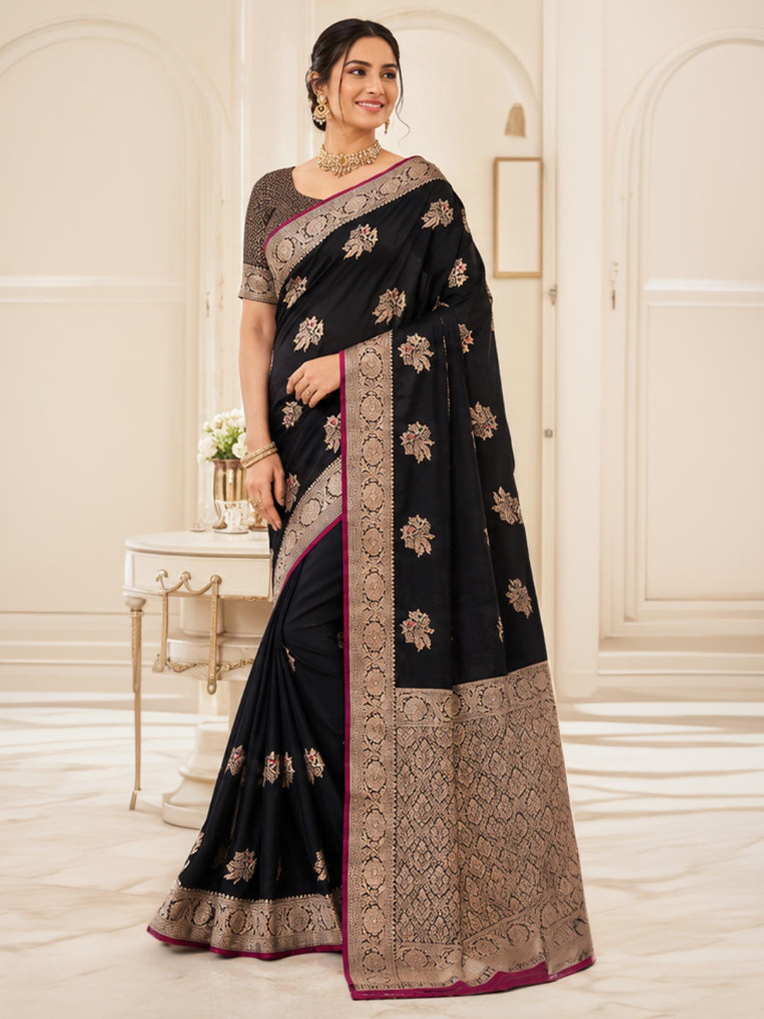 Black Woven Design Art Silk Saree