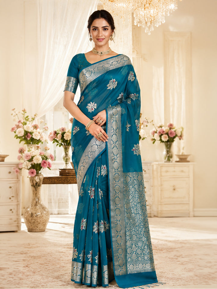 Blue Woven Design Art Silk Saree