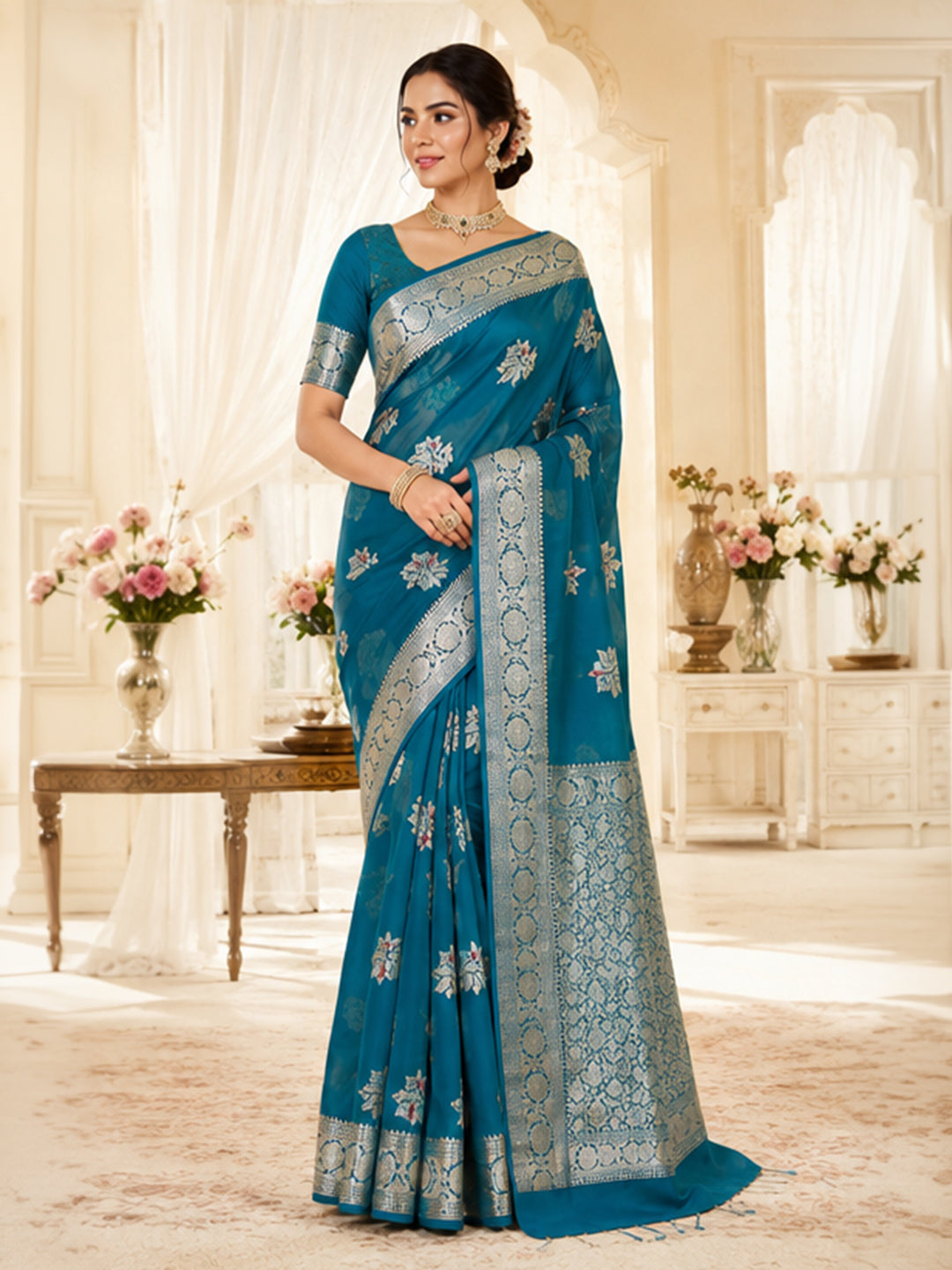 Blue Woven Design Art Silk Saree