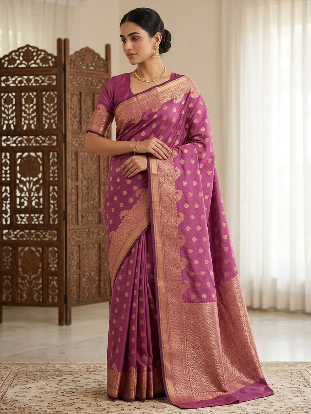 Onion Pink Woven Design Art Silk Saree