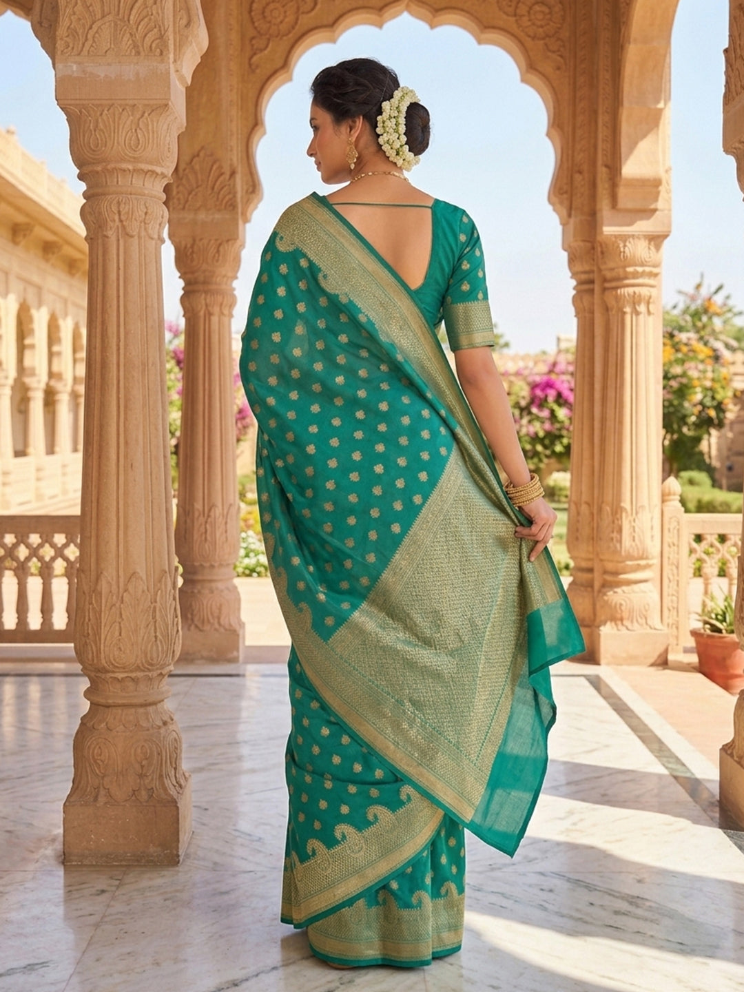 Green Woven Design Art Silk Saree