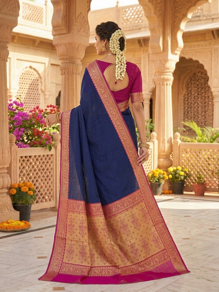 Navy Blue Woven Design Art Silk Saree