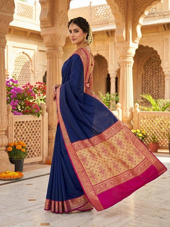 Navy Blue Woven Design Art Silk Saree
