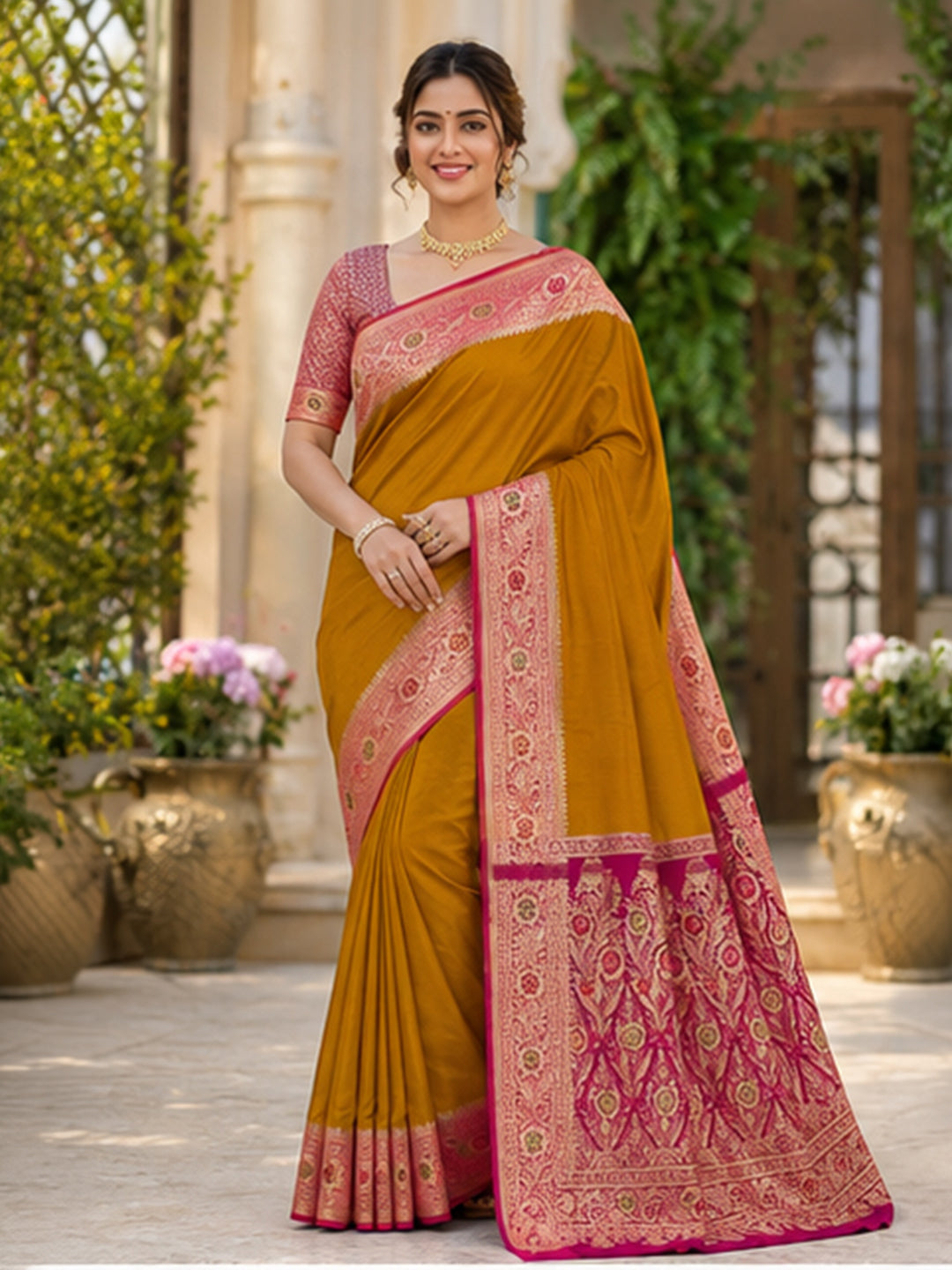 Mustard Woven Design Art Silk Saree