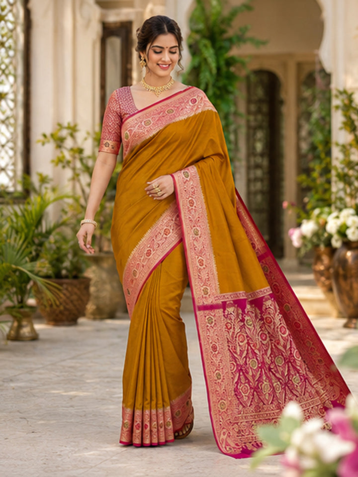 Mustard Woven Design Art Silk Saree