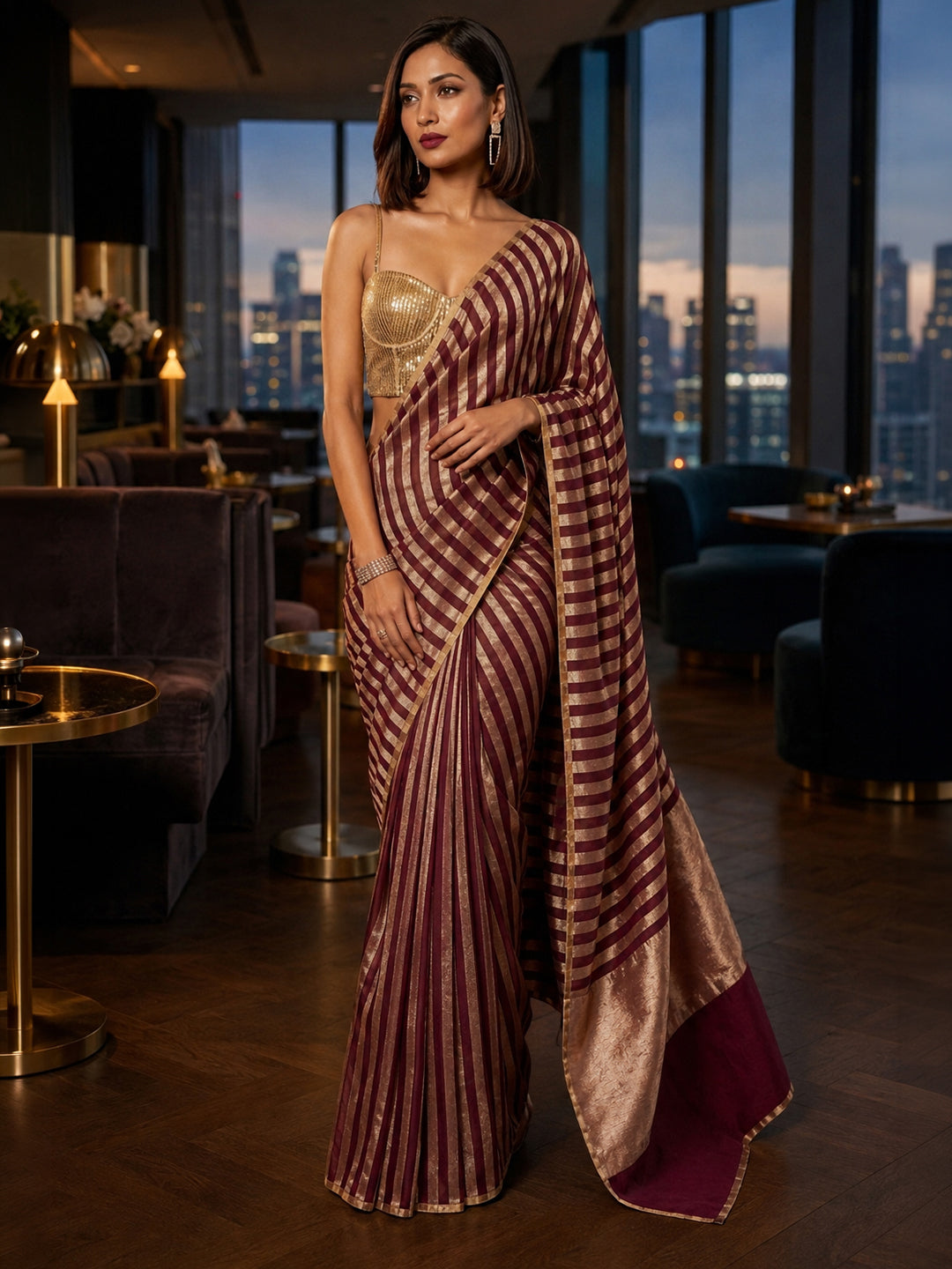 Wine Woven Design Art Silk Saree