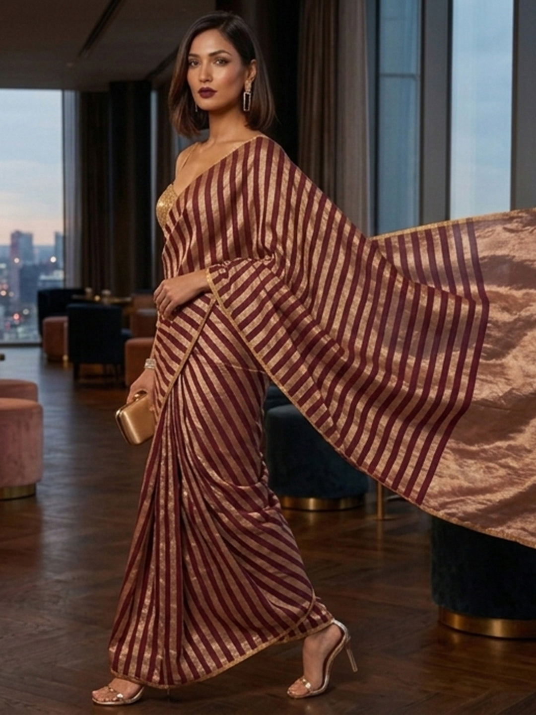 Wine Woven Design Art Silk Saree