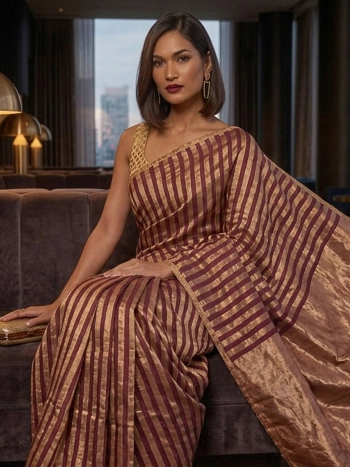 Wine Woven Design Art Silk Saree