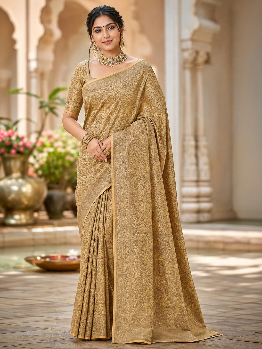 Yellow Tussar Woven Saree