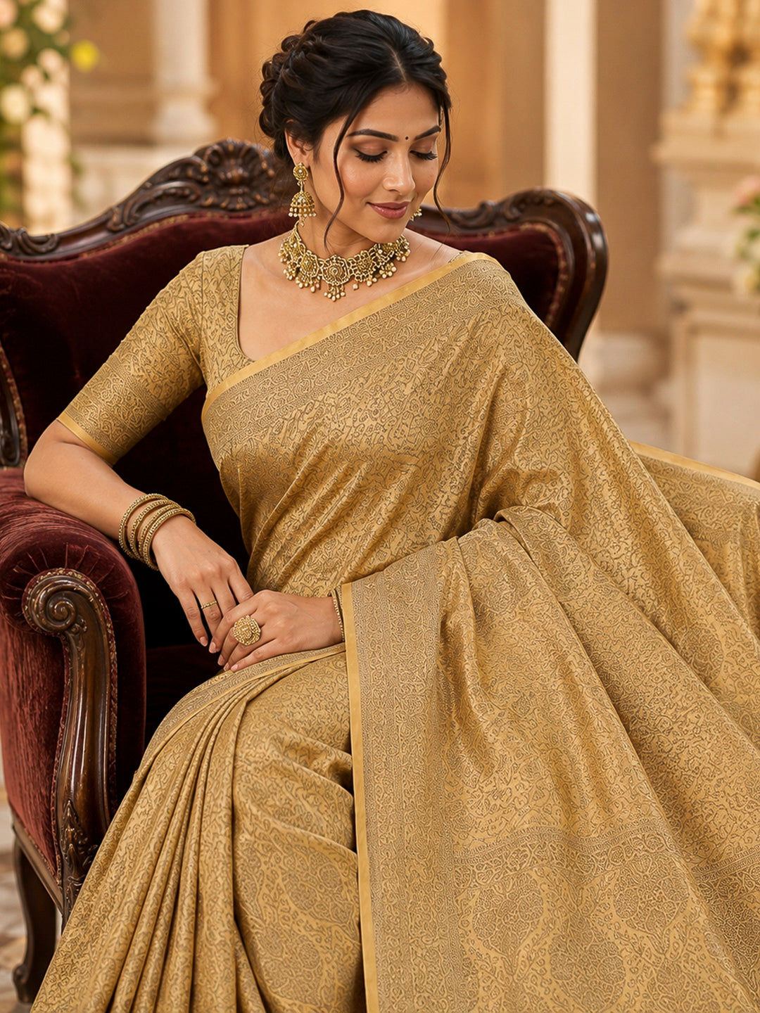 Yellow Tussar Woven Saree