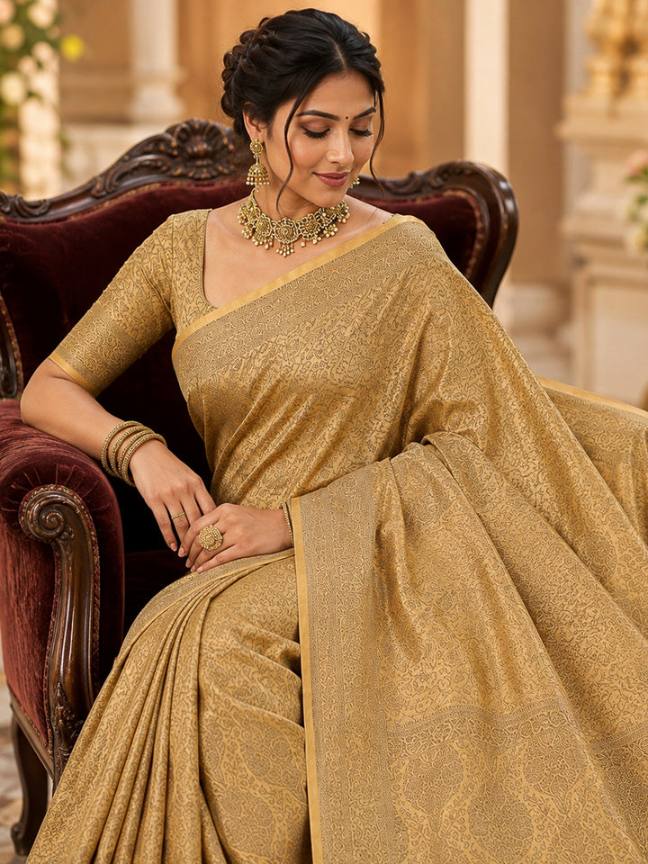 Yellow Tussar Woven Saree