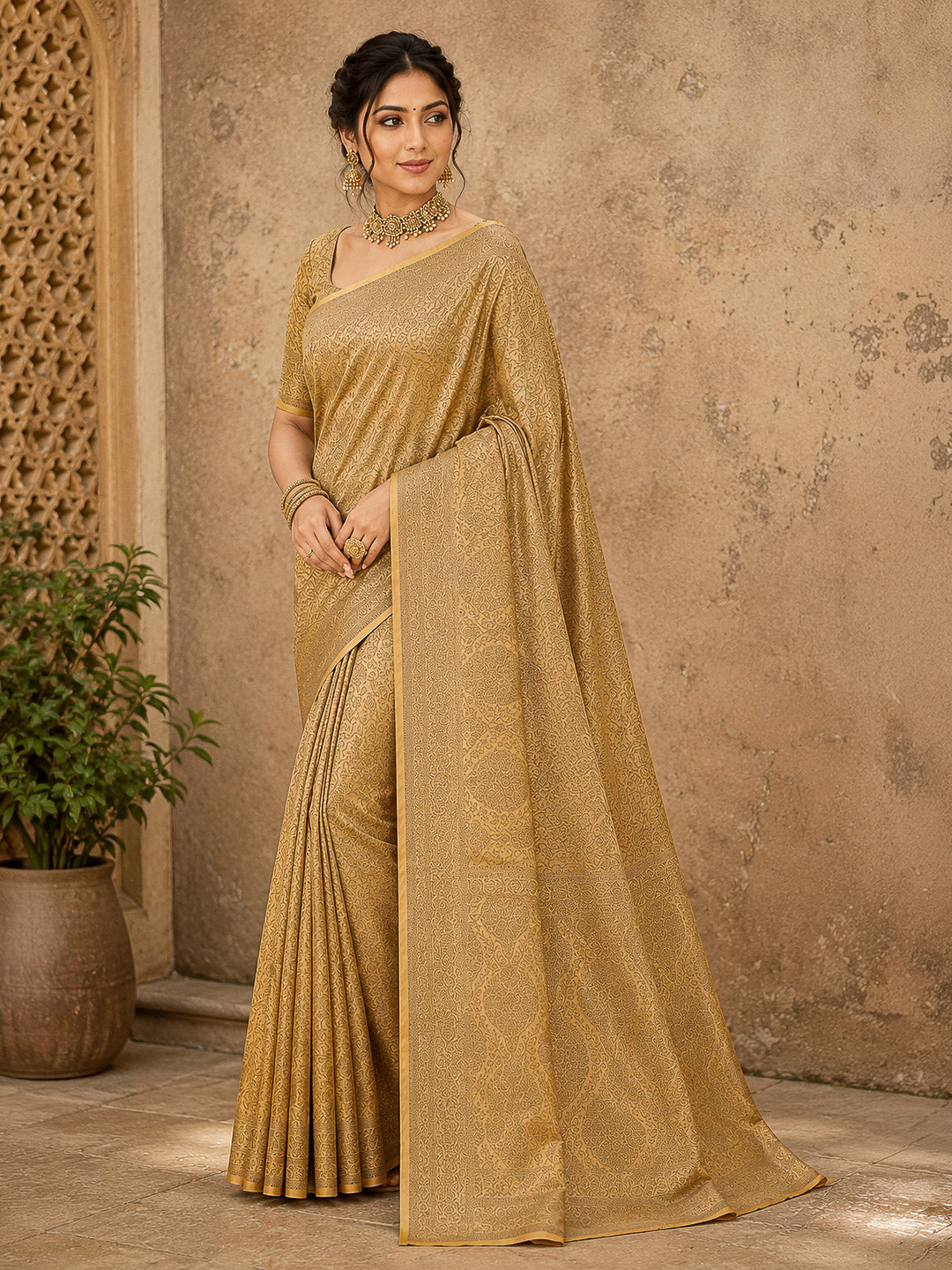 Yellow Tussar Woven Saree