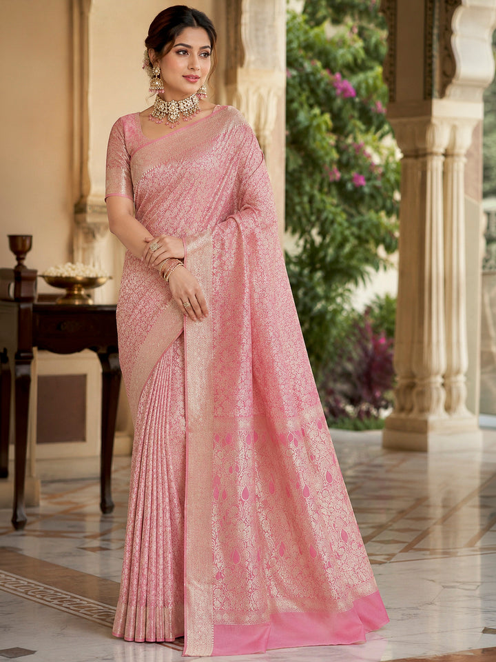 Pink-Lt Tussar Woven Saree