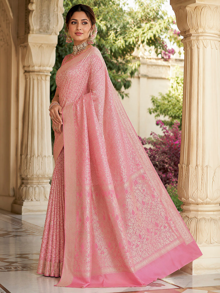 Pink-Lt Tussar Woven Saree