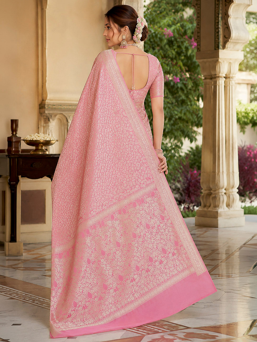 Pink-Lt Tussar Woven Saree