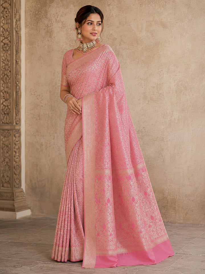 Pink-Lt Tussar Woven Saree