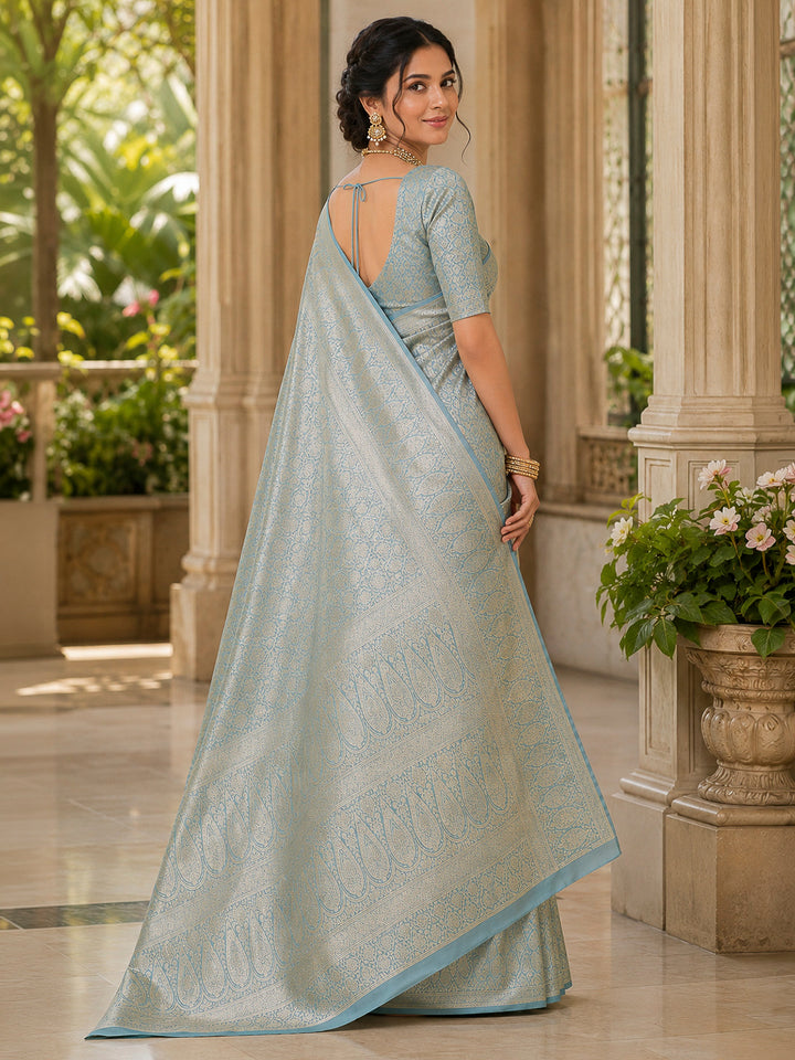 Aqua-Green Tussar Woven Saree