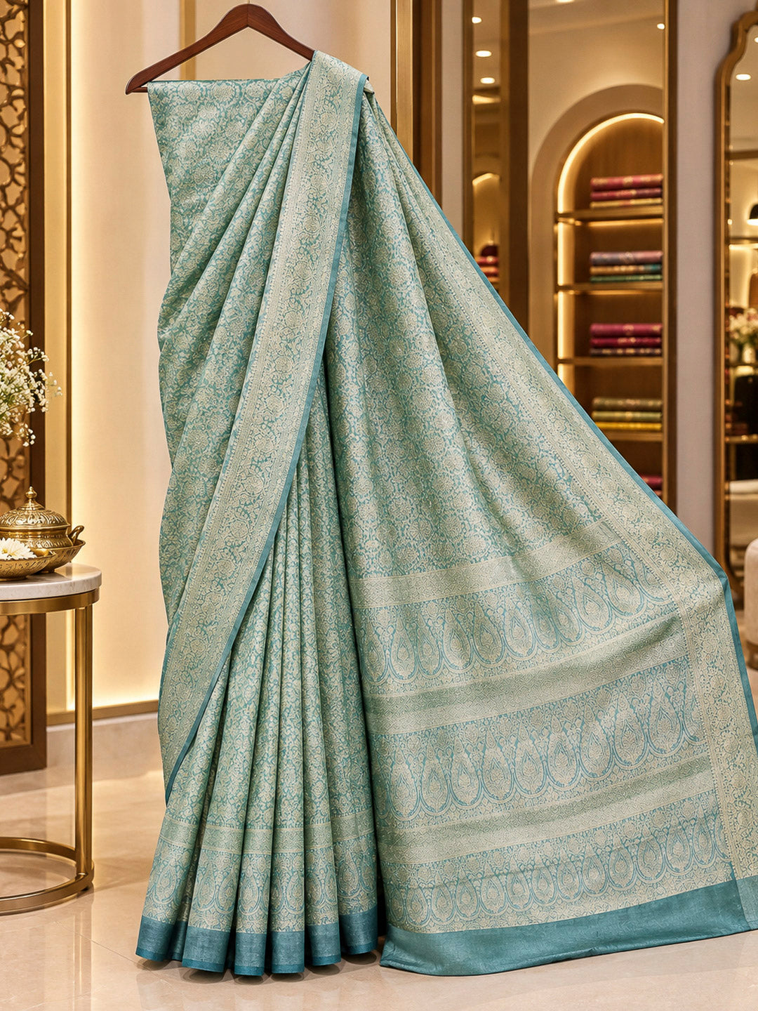 Aqua-Green Tussar Woven Saree